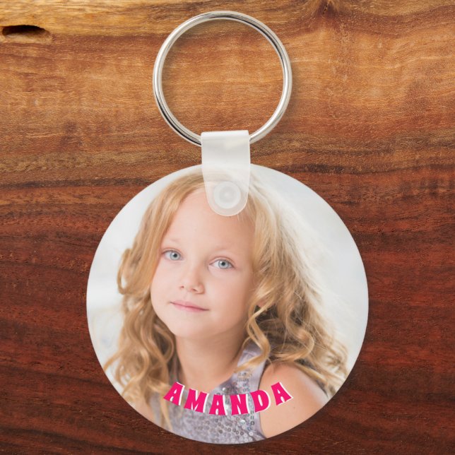 Cute Personalized Kids Photo Name Keychain (Back)