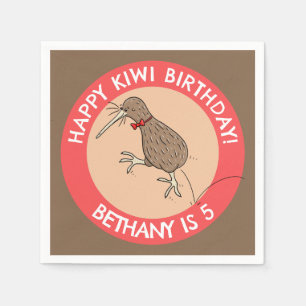 Cute personalized kiwi bird birthday cartoon napkin