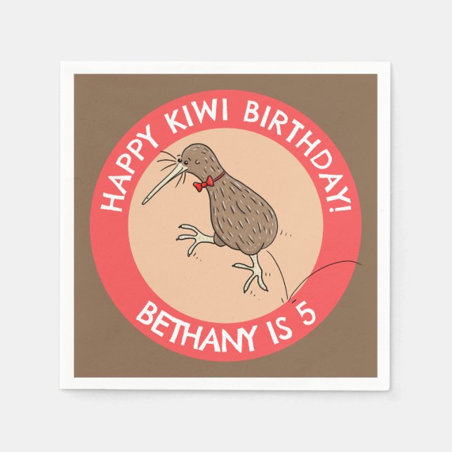 Cute personalized kiwi bird birthday cartoon napkin (Front)