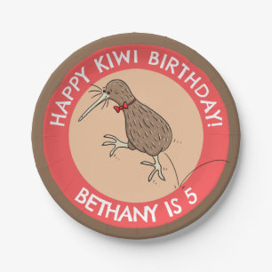 Cute personalized kiwi bird birthday cartoon paper plate
