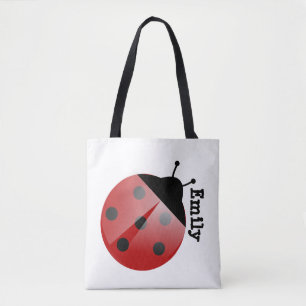 Cute Personalized Ladybug on White Tote Bag