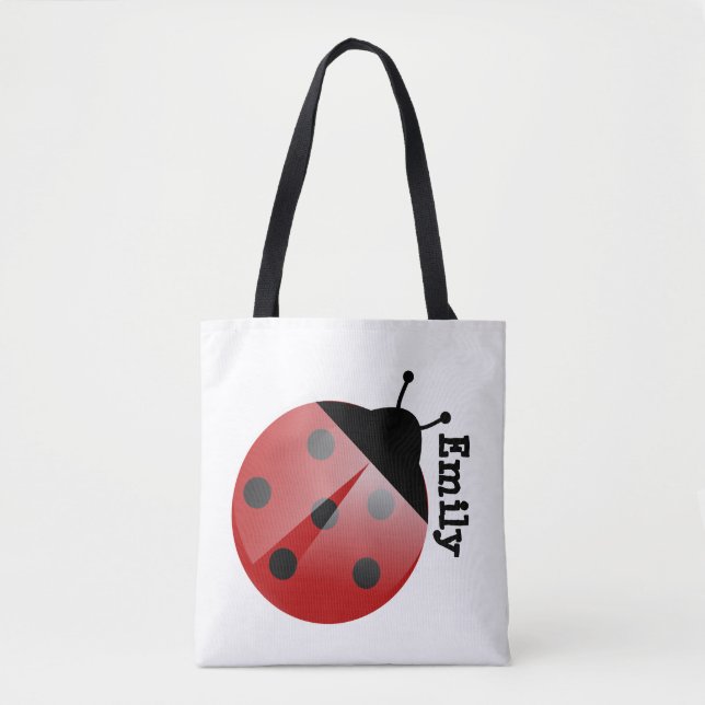 Cute Personalized Ladybug on White Tote Bag (Front)