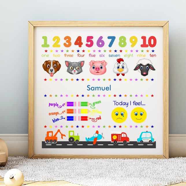 Cute Personalized Little Boy Learning Poster (Creator Uploaded)