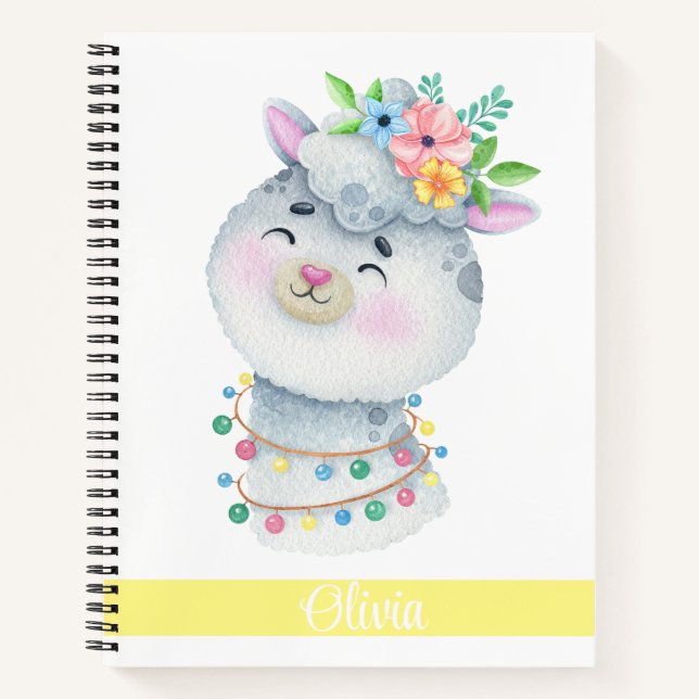 Cute Personalized Llama  Notebook (Front)