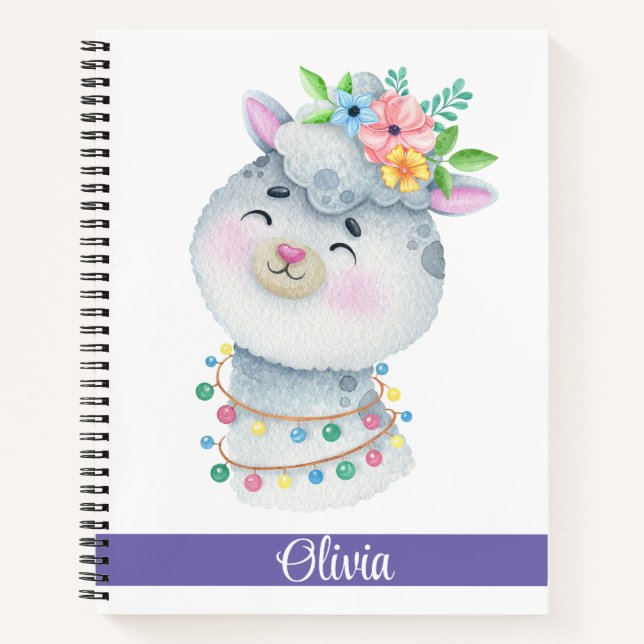 Cute Personalized Llama  Notebook (Front)