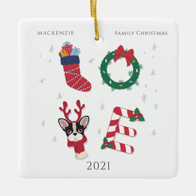 Cute Personalized Love Christmas Family Reunion Ceramic Ornament (Front)