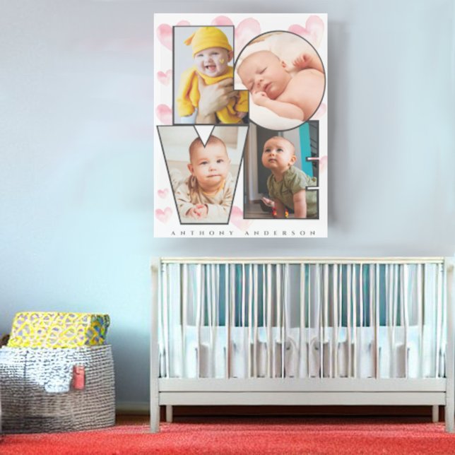 Cute personalized love template photo hearts canvas print (Creator Uploaded)