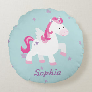 Cute Personalized Magical Unicorn Round Pillow