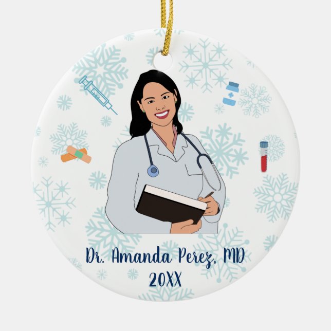 Cute Personalized Medical Doctor Christmas  Ceramic Ornament (Front)