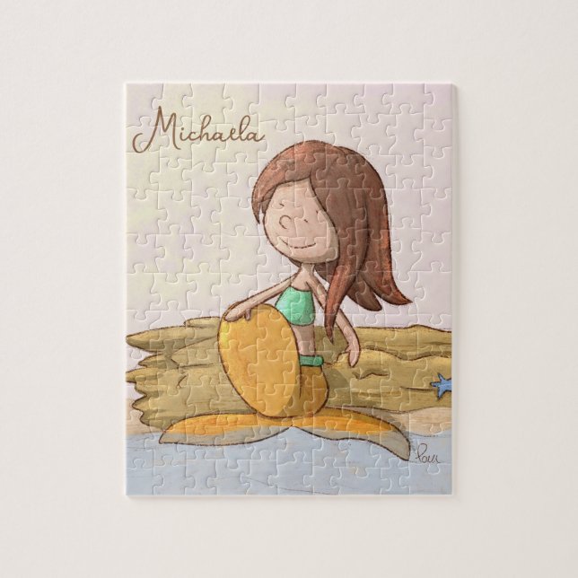 Cute Personalized Mermaid Beach Jigsaw Puzzle (Vertical)