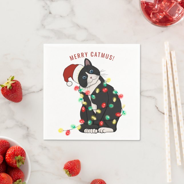 Cute Personalized Merry CatMus Funny Christmas   Napkin (Insitu)