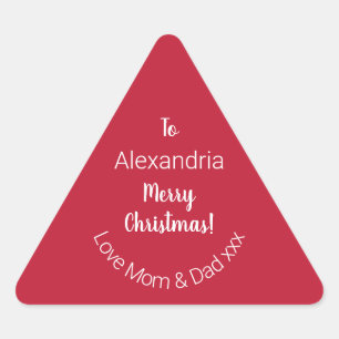 Cute Personalized Merry Christmas From Mom and Dad Triangle Sticker