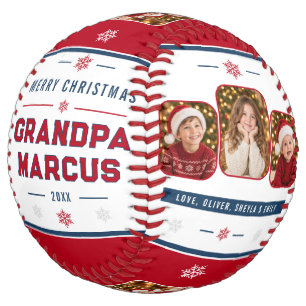 Cute Personalized Merry Christmas Grandpa 4 Photo Softball