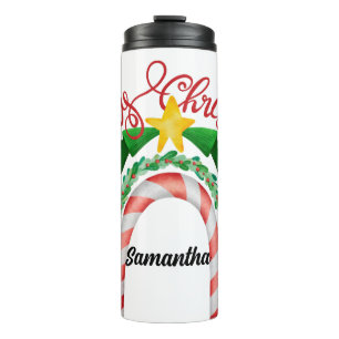 Cute Personalized  Merry Christmas Tree  Thermal Tumbler