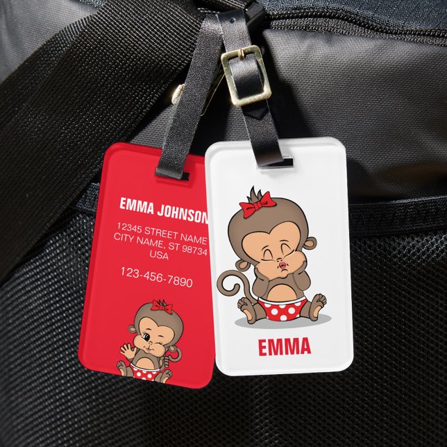 Cute Personalized Monkey Girl Luggage Tag (K) (Creator Uploaded)