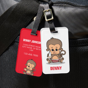 Cute Personalized Monkey Luggage Tag (Drinking)