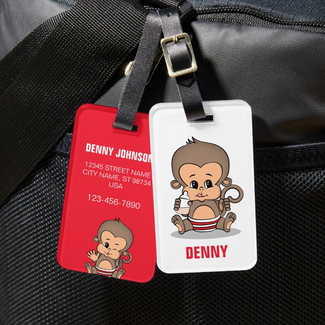 Cute Personalized Monkey Luggage Tag (Drinking) (Creator Uploaded)