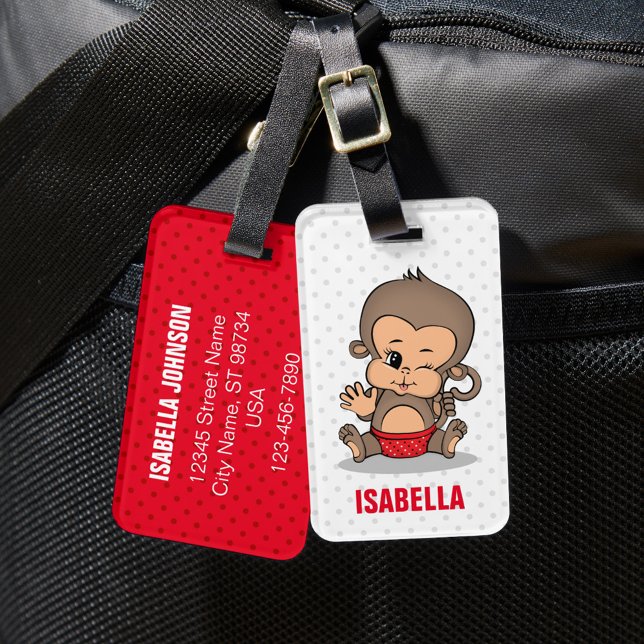 Cute Personalized Monkey Luggage Tag (W) (Creator Uploaded)
