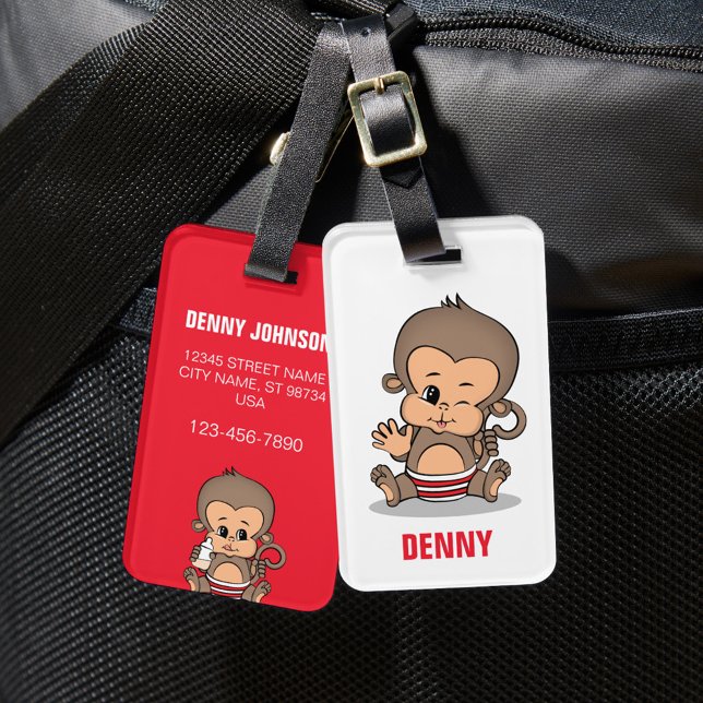 Cute Personalized Monkey Luggage Tag (Waving) (Creator Uploaded)