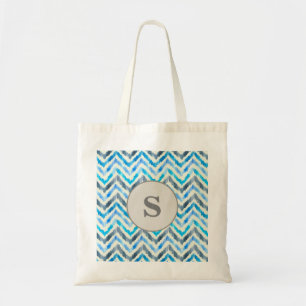 Cute Personalized Monogram Blue and White Chevron Tote Bag