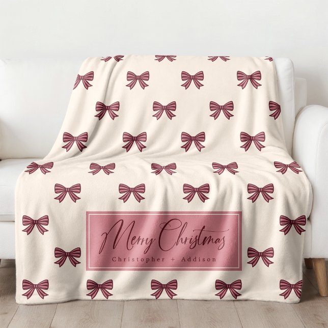 Cute Personalized Monogram Bow Christmas Fleece Blanket (Creator Uploaded)