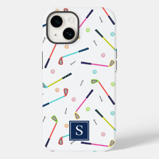Cute Personalized Monogram Golf Pattern Women iPhone 14 Case
