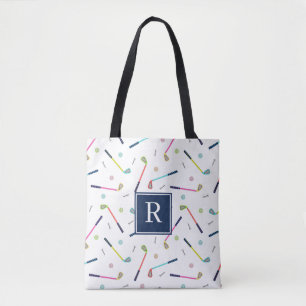 Cute Personalized Monogram Golf Pattern Women Tote Bag