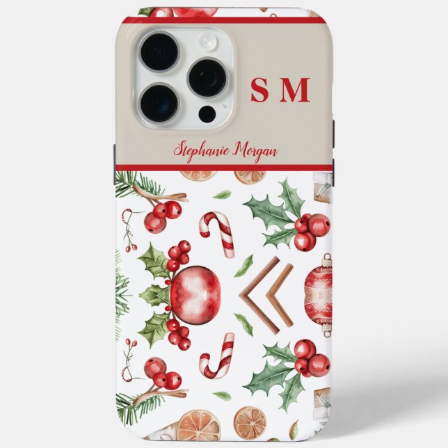 Cute Personalized Monogram Name Christmas  Case-Mate iPhone Case (Back)