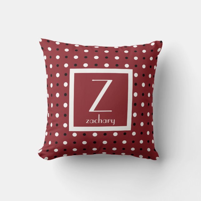 Cute Personalized Monogram, Red w Polka Dots Throw Pillow (Front)