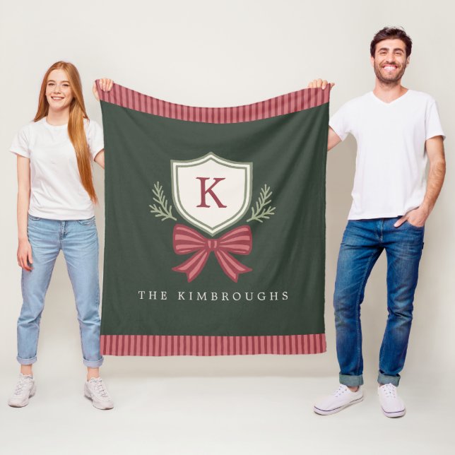 Cute Personalized Monogram Striped Bow Christmas Fleece Blanket (In Situ)