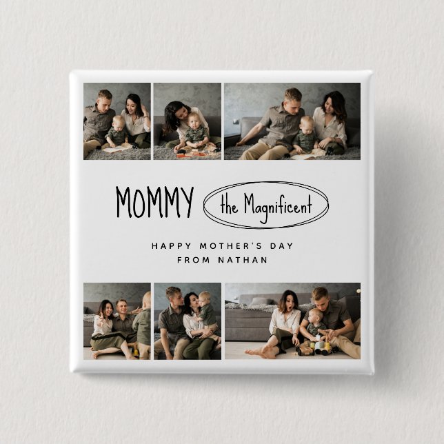 Cute Personalized Mothers Day Family Photo 2 Inch Square Button (Front)