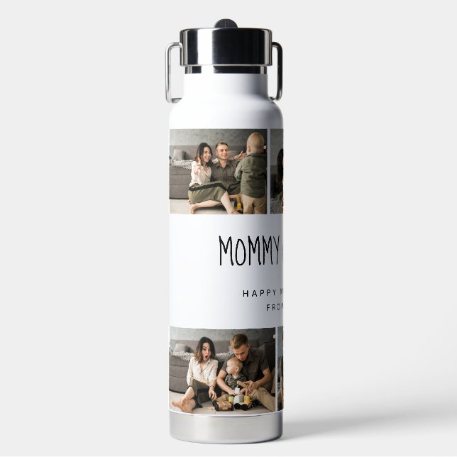 Cute Personalized Mothers Day Family Photo Water Bottle (Front)