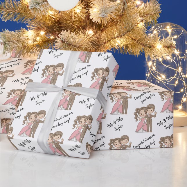 Cute Personalized Mr & Mrs/Name Wedding Wrapping Paper (Holidays)
