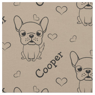 Cute Personalized Name and Hearts French Bulldog Fabric