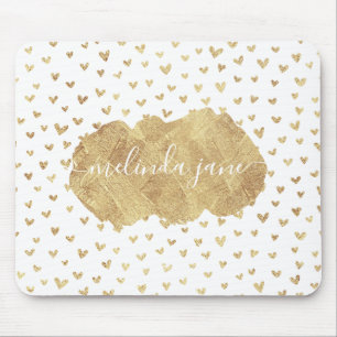 Cute Personalized Name Gold Hearts Mousepad