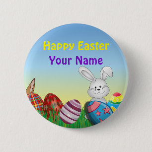 Cute Personalized Name Happy Easter Pinback 2 Inch Round Button