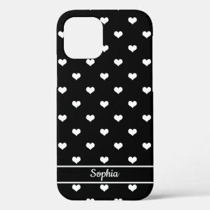Cute personalized name hearts pattern black iPhone 12 case
