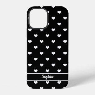 Cute personalized name hearts pattern black iPhone 12 case