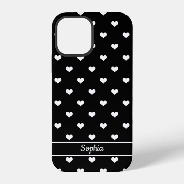 Cute personalized name hearts pattern black iPhone case (Back)