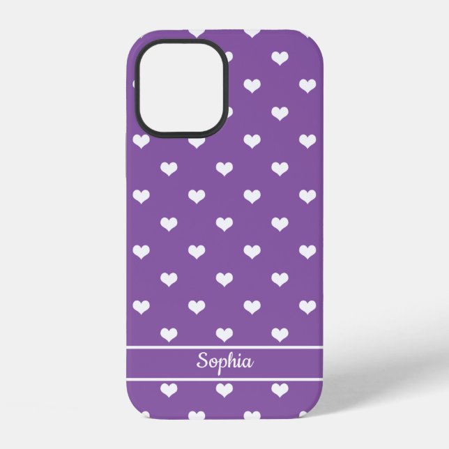 Cute personalized name hearts pattern purple iPhone case (Back)
