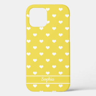 Cute personalized name hearts pattern yellow iPhone 12 case