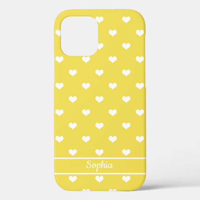 Cute personalized name hearts pattern yellow Case-Mate iPhone case (Back)