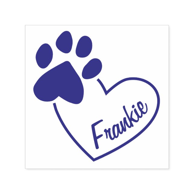 Cute Personalized Name Paw Print on Heart Stamp (Design)