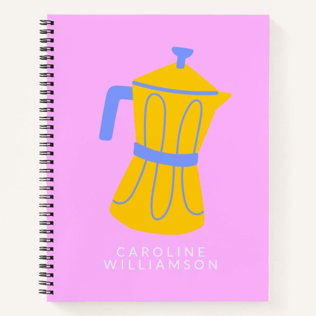 Cute Personalized Name Pink Moka Pot Coffee Lovers Notebook (Front)