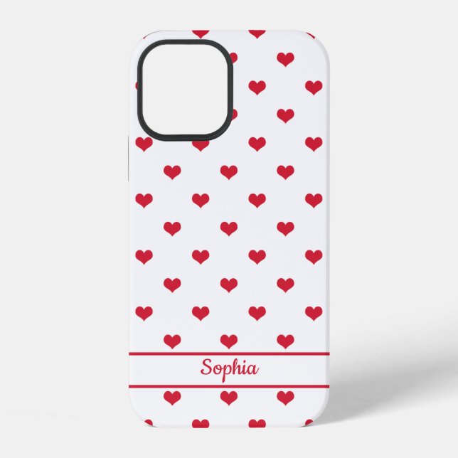 Cute personalized name red white hearts pattern iPhone case (Back)