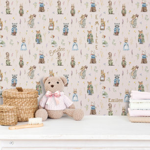 Cute Personalized Name Woodland Animals Pink Girl Wallpaper