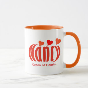 Cute Personalized "Nancy", Red and Orange Hearts Mug