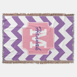 Cute Personalized Neon Pink Purple Chevron Print Throw Blanket