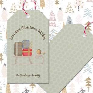 Cute Personalized Nordic Christmas Sled Gift Tags