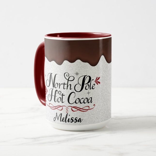 Cute Personalized North Pole Hot Cocoa Mug (Front Left)